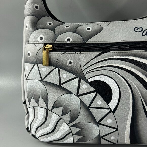 Anna by Anuschka Black/White Floral Leather Hobo Shoulder Bag - Picture 6 of 15